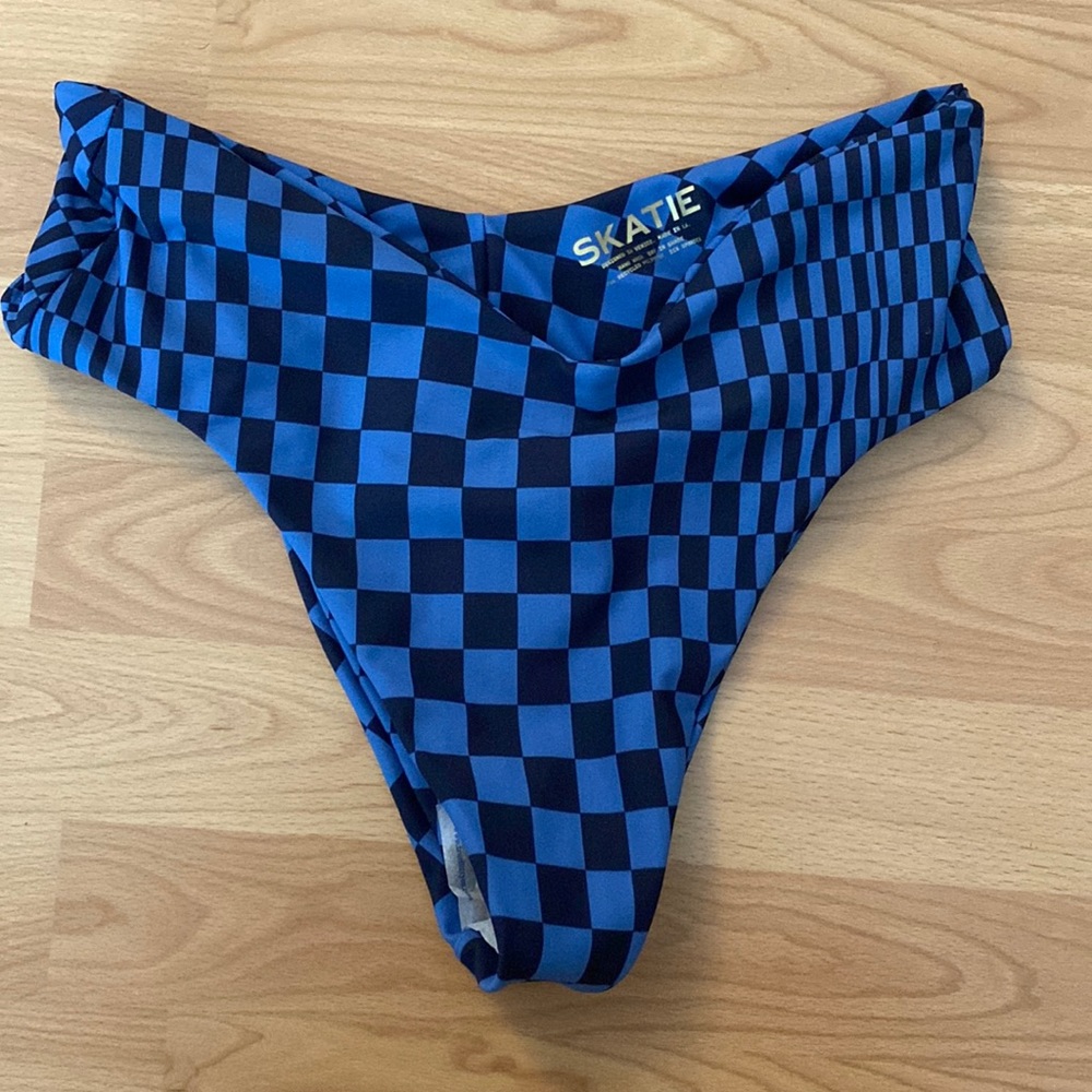 NWT Large Skatie Blue and Black Checkered Bikini Bottom